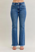 Judy Blue High Waist Double Button Fray Hem Bootcut, Inseam 32"