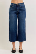 Judy Blue High Waist Dark Wash Ankle Wide Stretch Denim Jeans, 28" Inseam