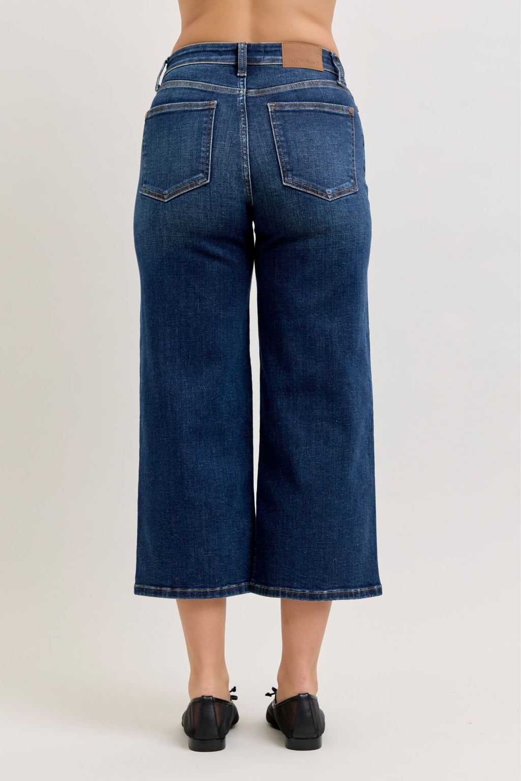 Judy Blue High Waist Dark Wash Ankle Wide Stretch Denim Jeans, 28" Inseam