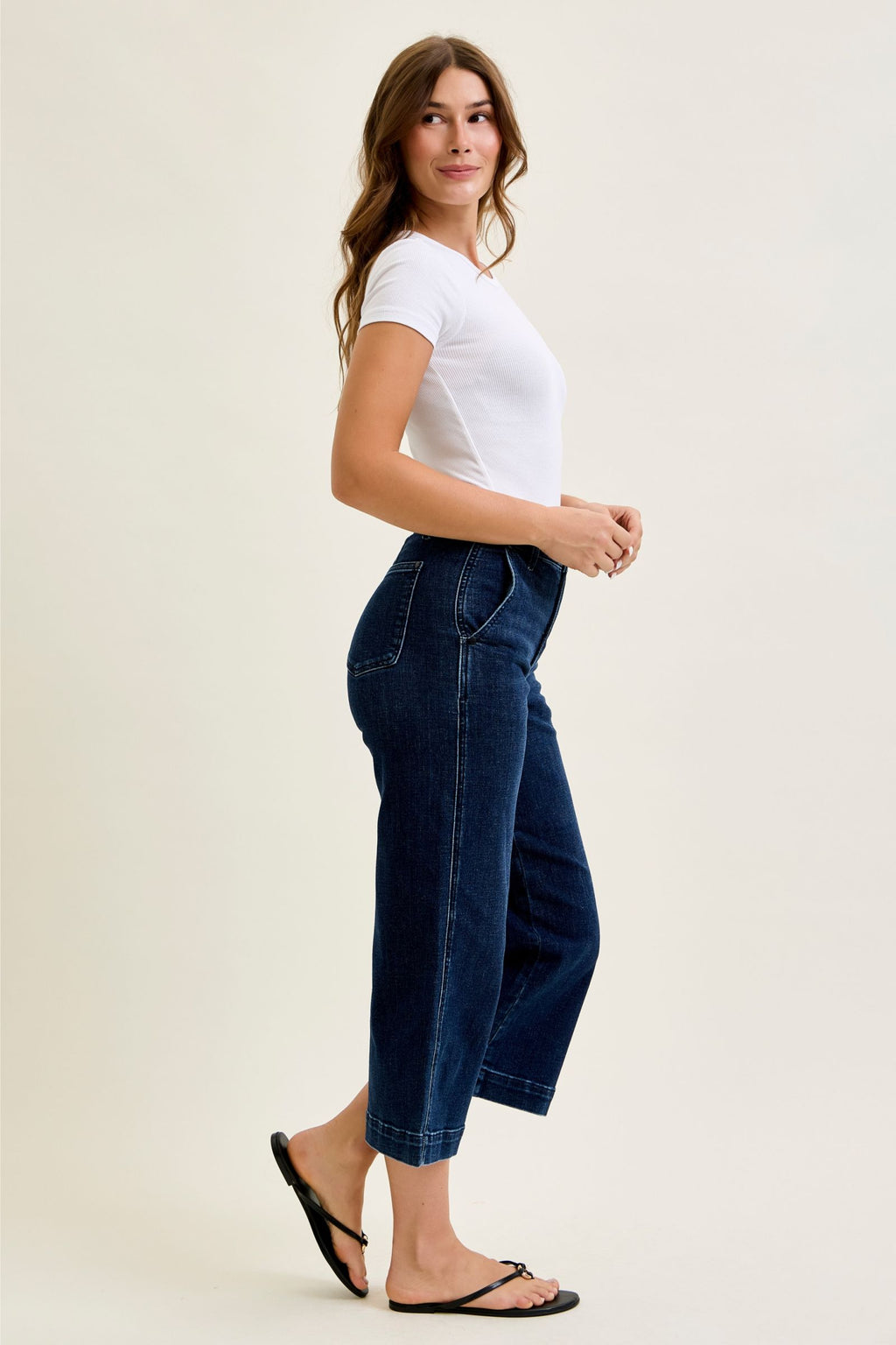 Judy Blue High Waist Dark Wash Ankle Wide Trouser Jeans, Inseam 28"