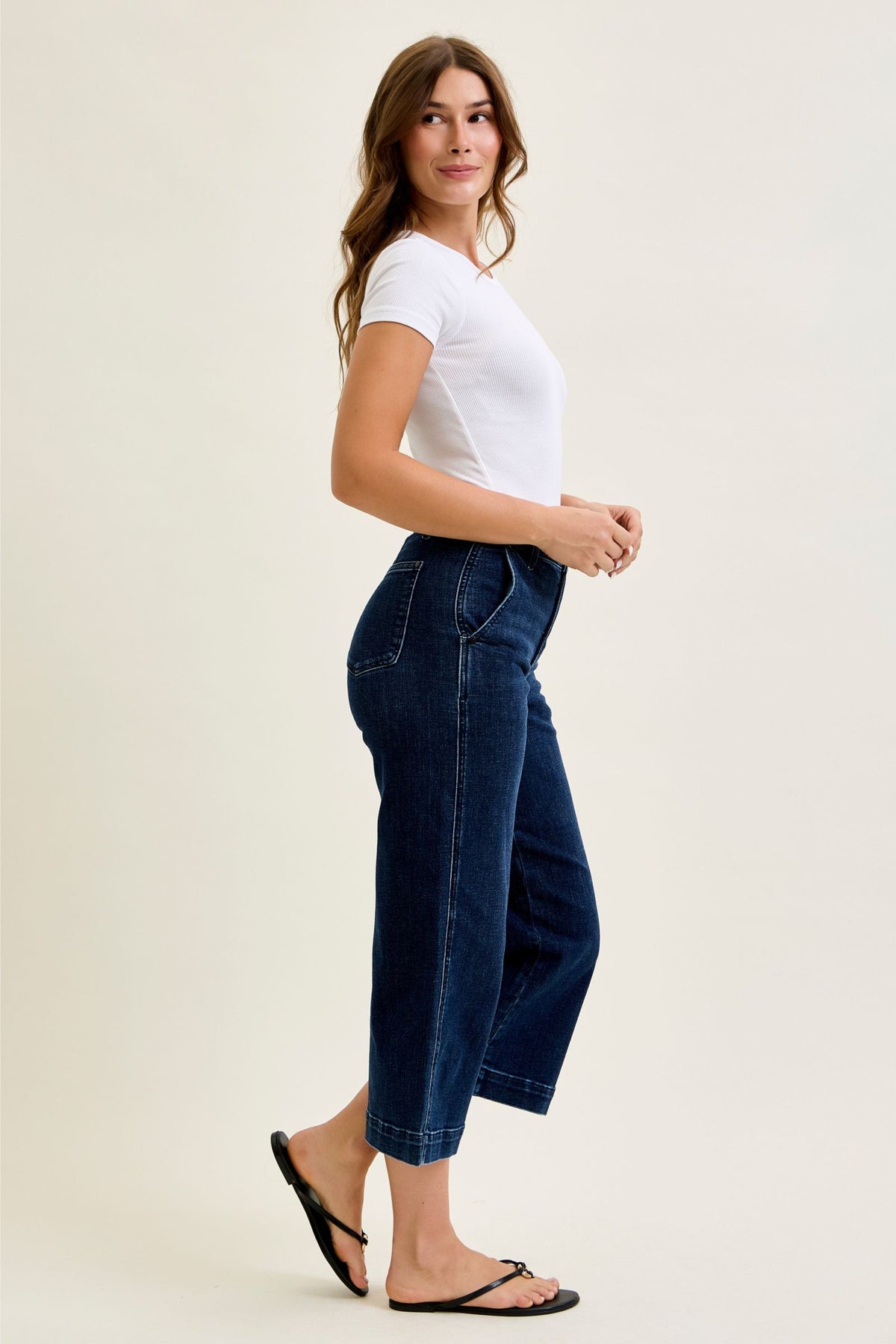 Judy Blue High Waist Dark Wash Ankle Wide Trouser Jeans, Inseam 28"