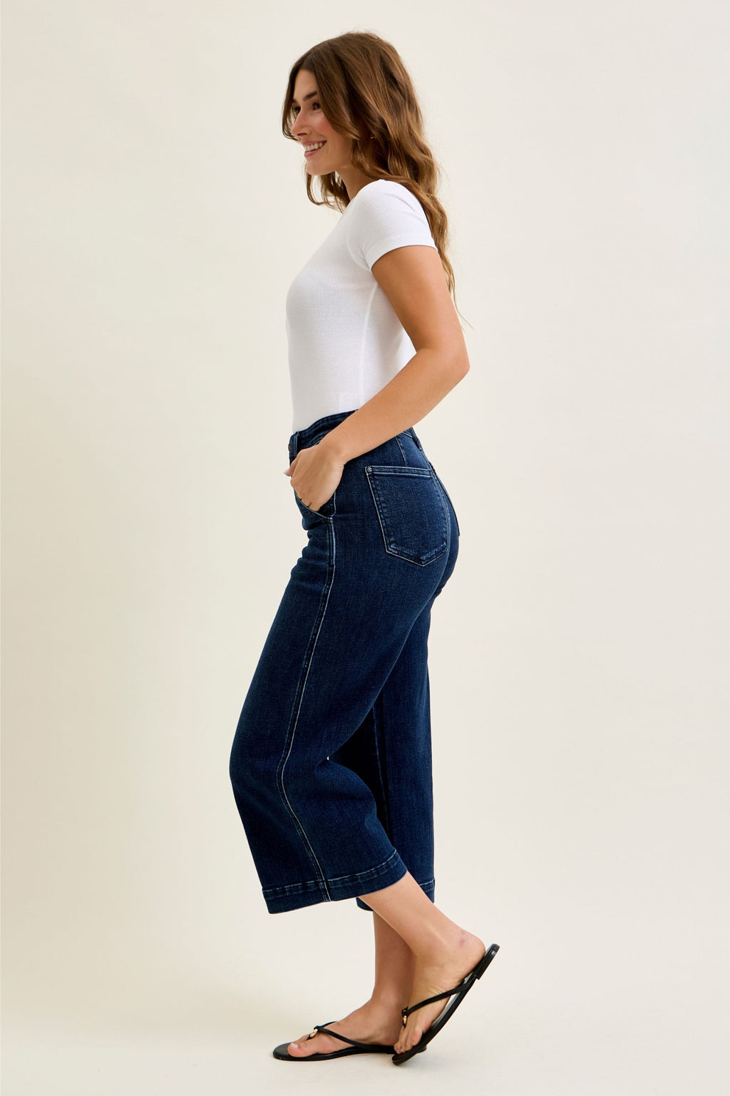 Judy Blue High Waist Dark Wash Ankle Wide Trouser Jeans, Inseam 28"