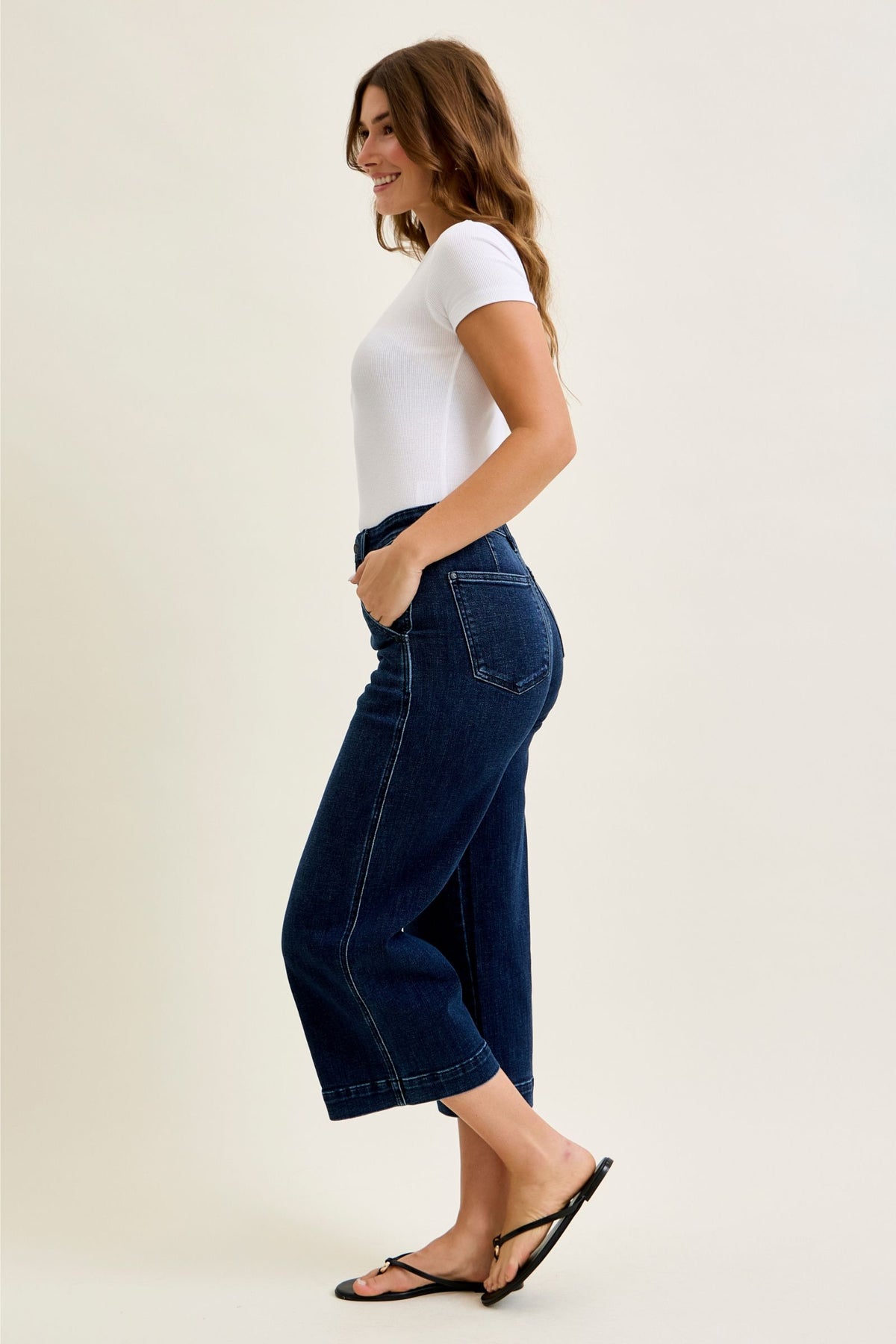 Judy Blue High Waist Dark Wash Ankle Wide Trouser Jeans, Inseam 28"