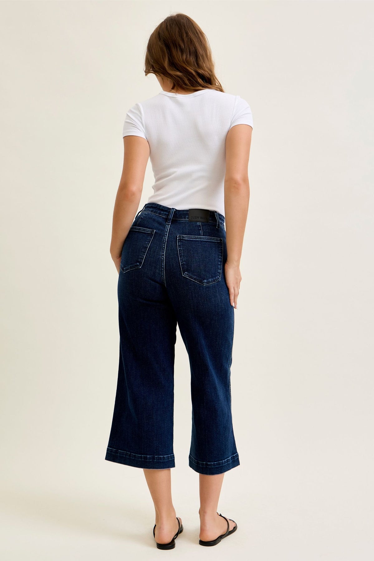 Judy Blue High Waist Dark Wash Ankle Wide Trouser Jeans, Inseam 28"