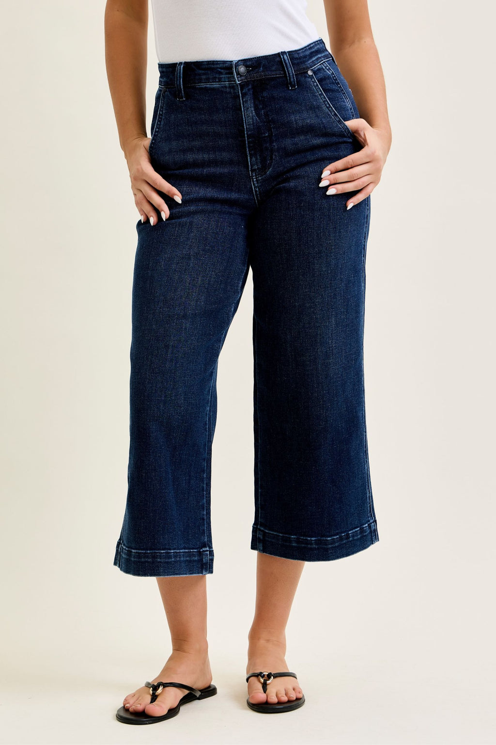 Judy Blue High Waist Dark Wash Ankle Wide Trouser Jeans, Inseam 28"