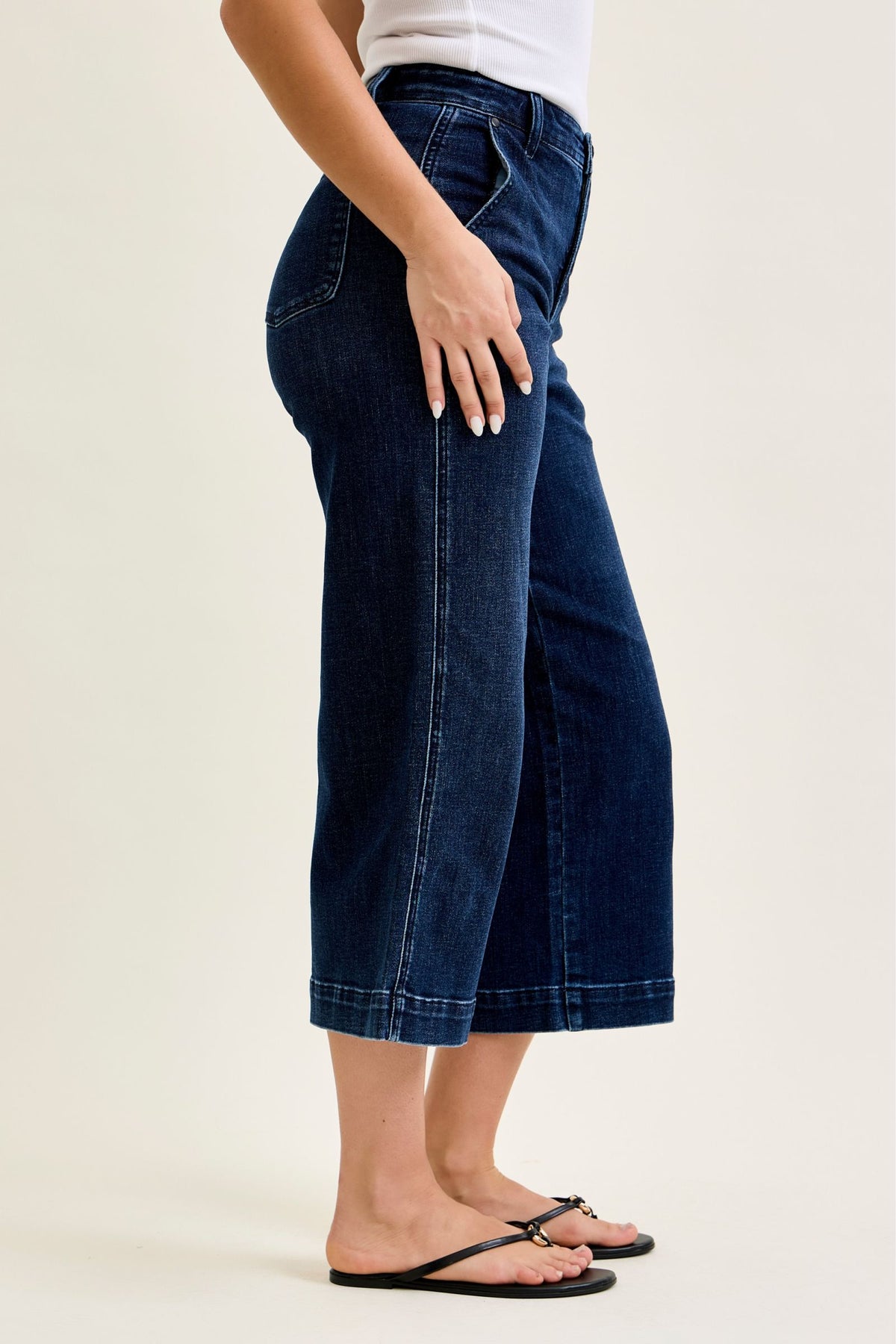 Judy Blue High Waist Dark Wash Ankle Wide Trouser Jeans, Inseam 28"