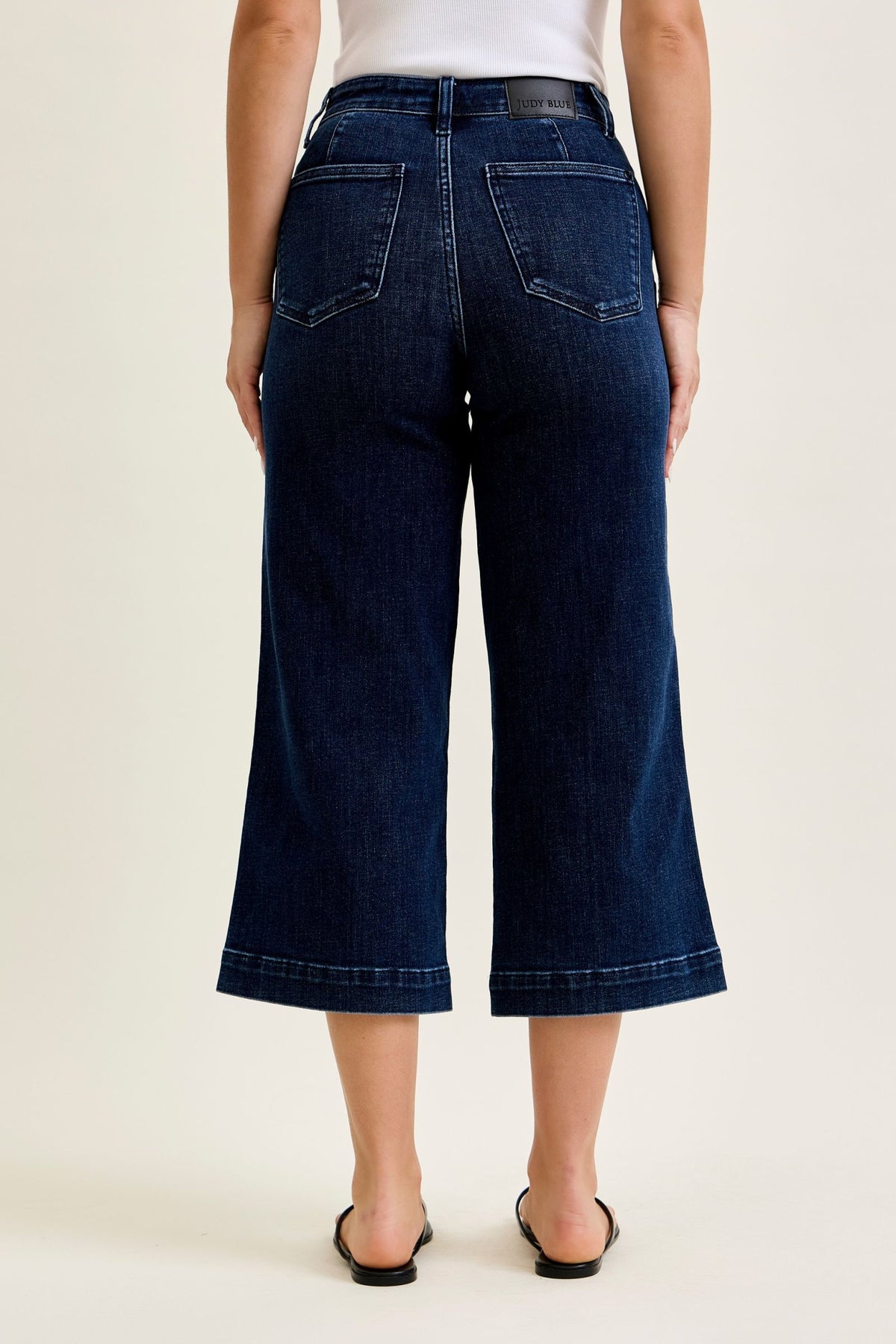 Judy Blue High Waist Dark Wash Ankle Wide Trouser Jeans, Inseam 28"