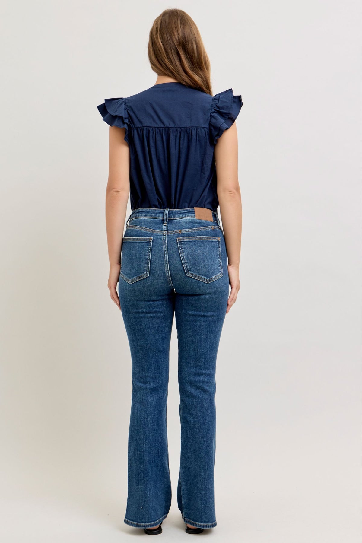 Judy Blue Mid Rise Bootcut Jeans with Side Slit and Cell Phone Pocket, Inseam 32"
