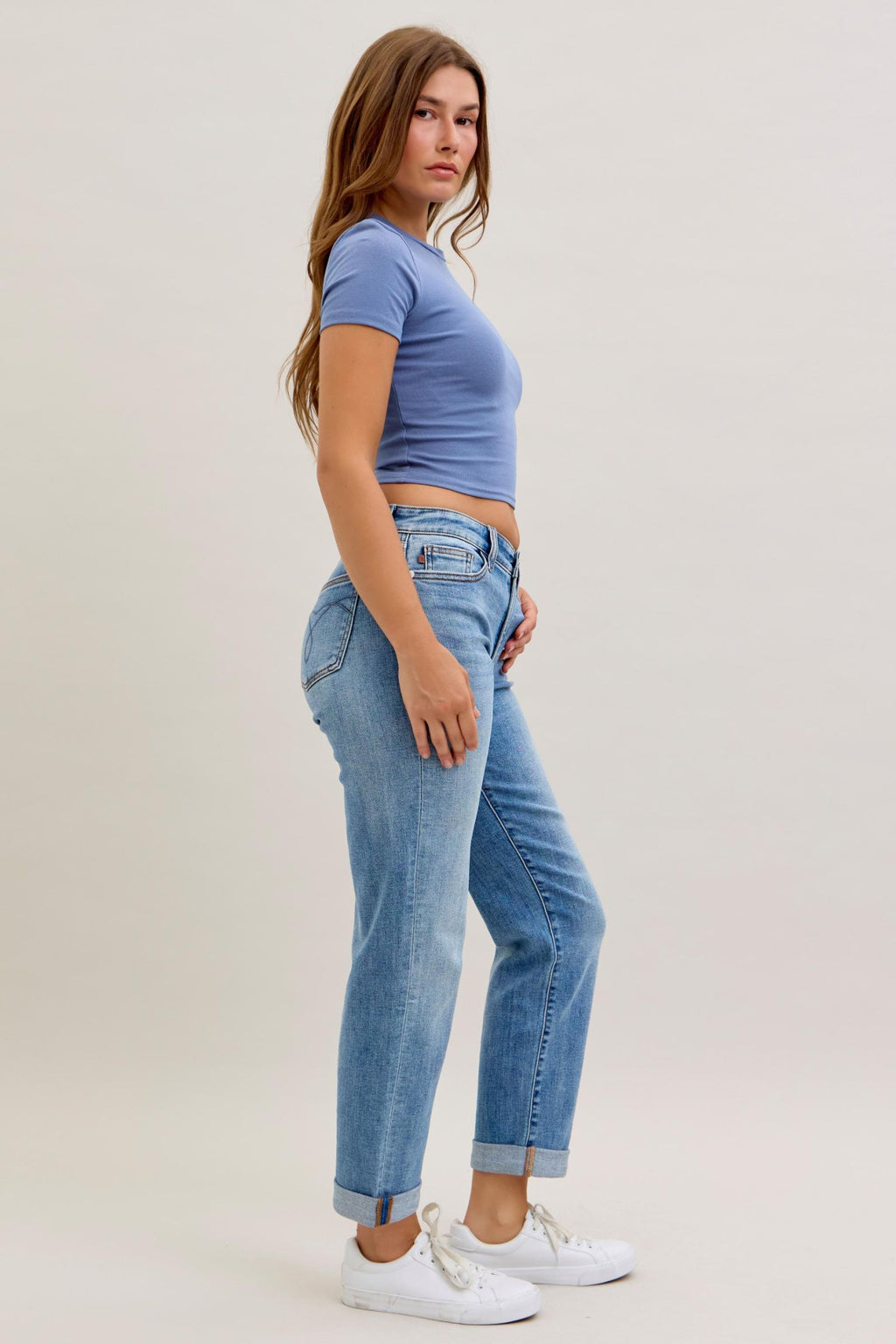 Judy Blue Classic Mid Rise Light Wash Cuffed Boyfriend
