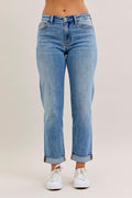 Judy Blue Classic Mid Rise Light Wash Cuffed Boyfriend