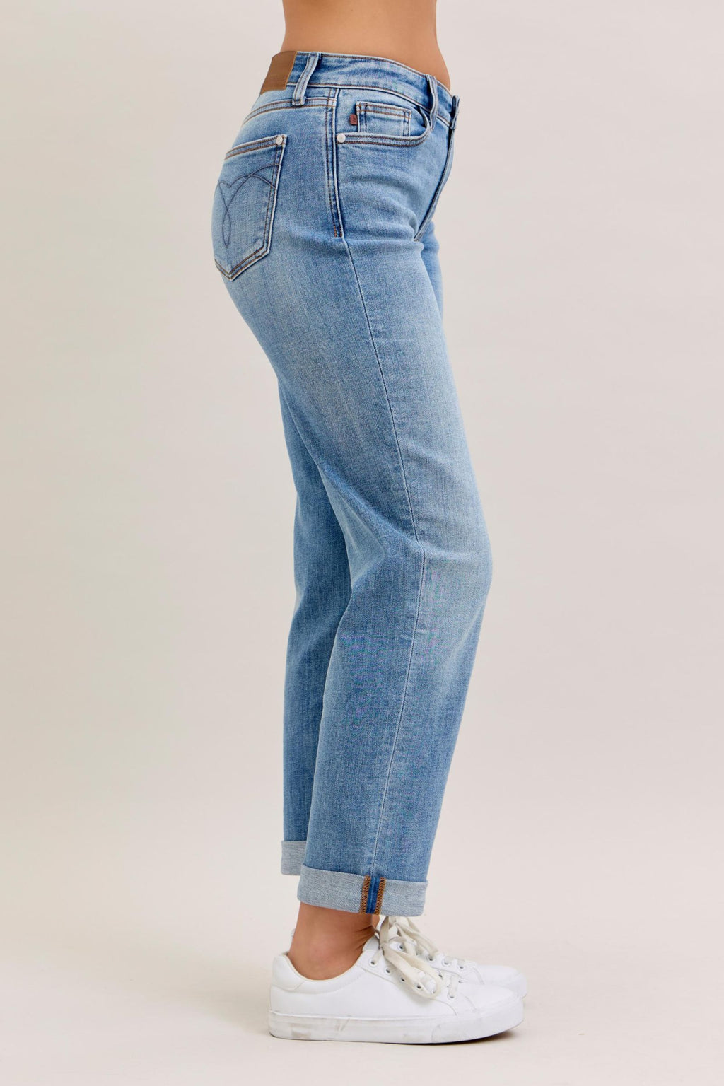 Judy Blue Classic Mid Rise Light Wash Cuffed Boyfriend
