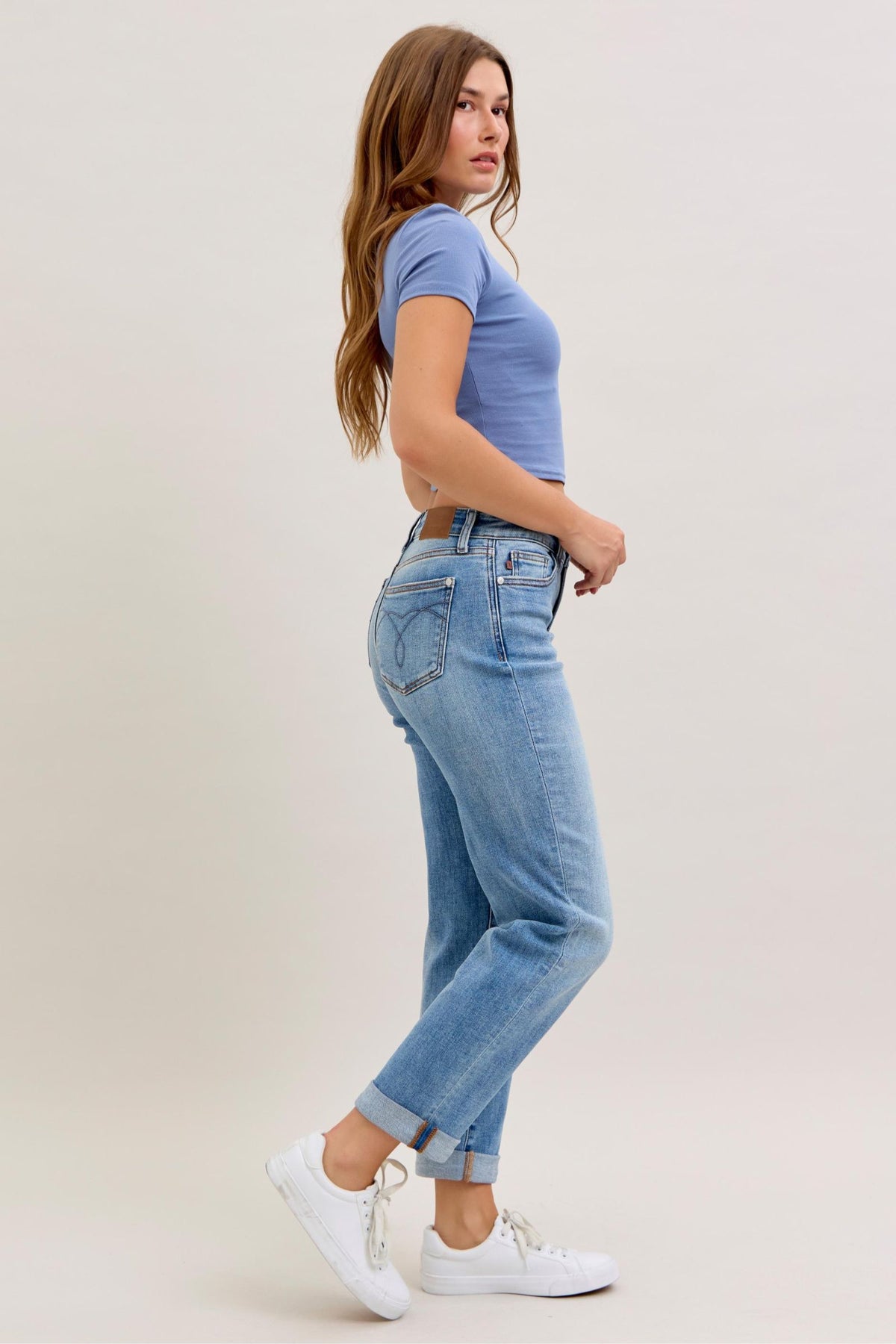 Judy Blue Classic Mid Rise Light Wash Cuffed Boyfriend