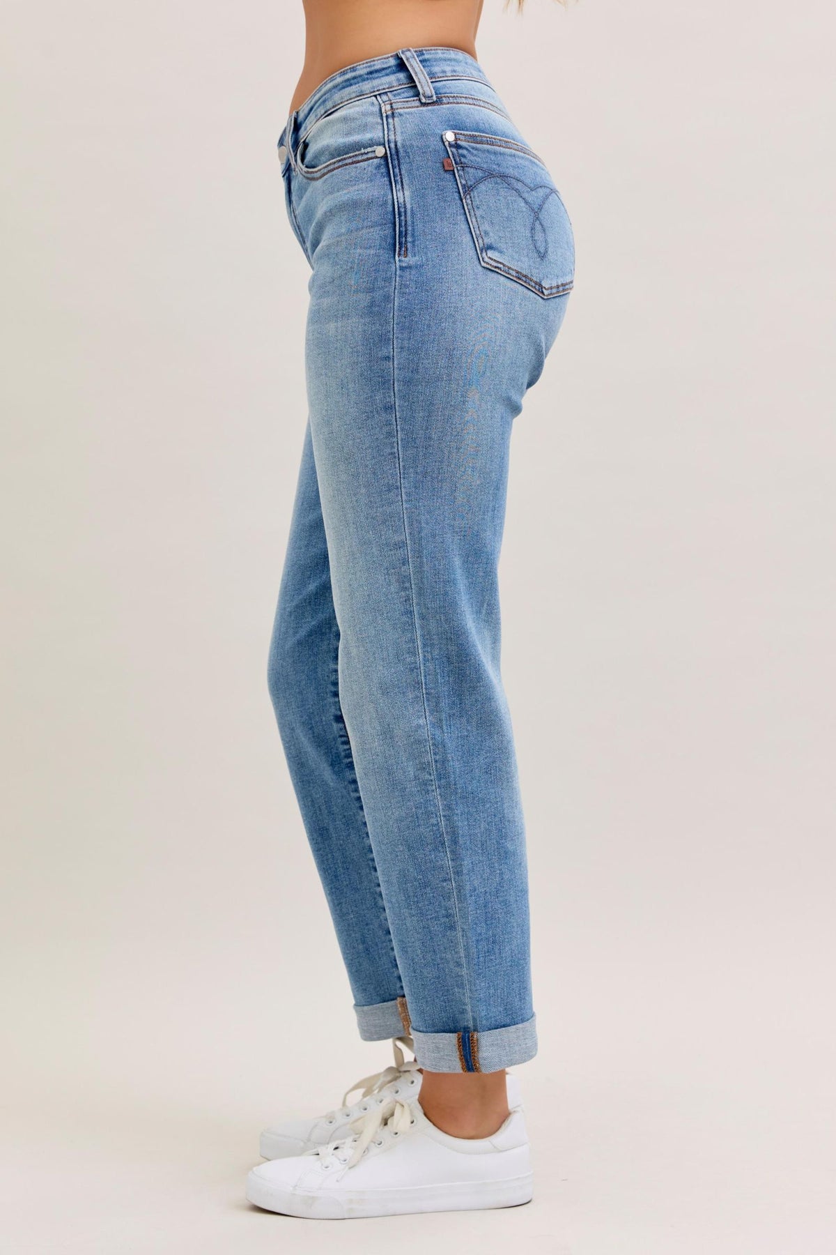 Judy Blue Classic Mid Rise Light Wash Cuffed Boyfriend