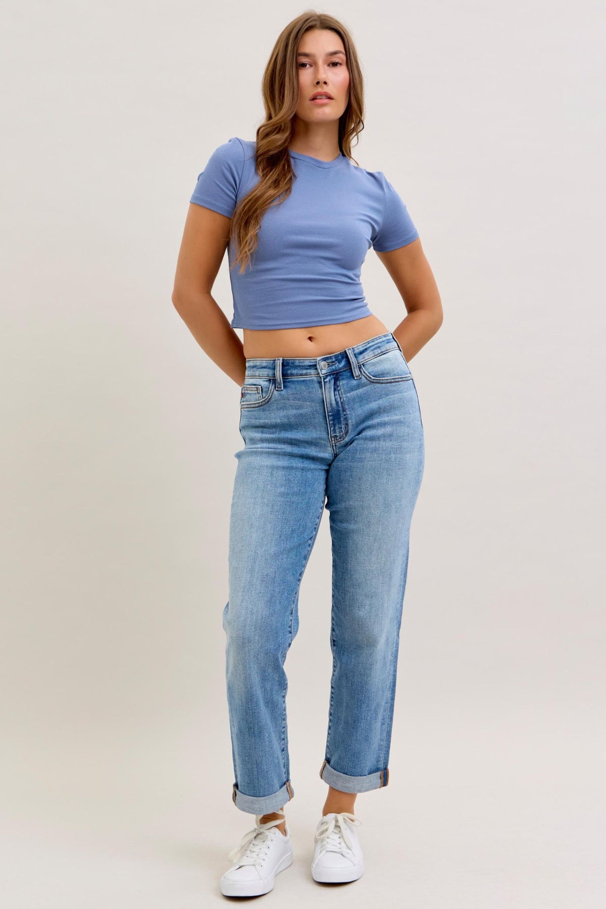 Judy Blue Classic Mid Rise Light Wash Cuffed Boyfriend