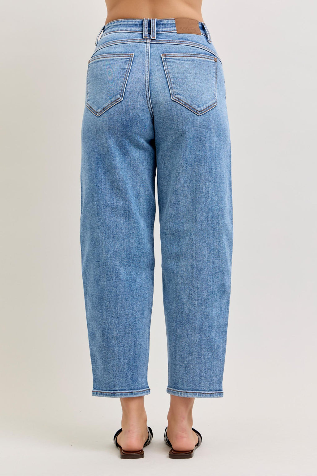 Judy Blue High Waist Barrel Leg Jeans with Front Darts & Back Yoke Detail