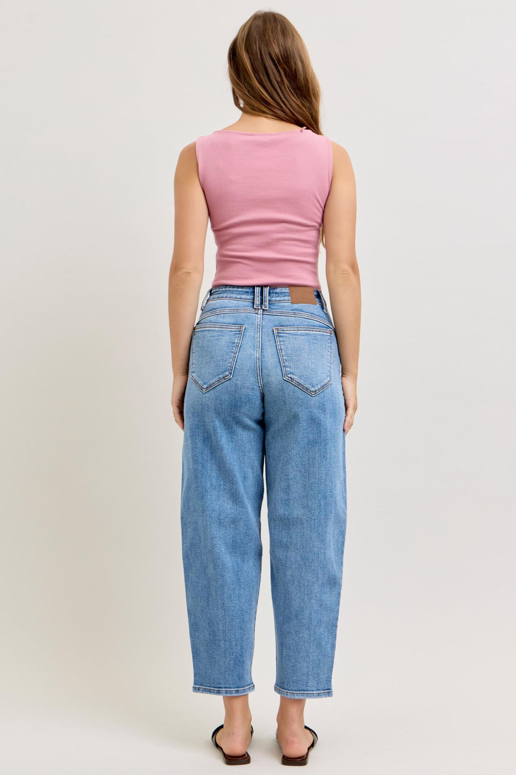 Judy Blue High Waist Barrel Leg Jeans with Front Darts & Back Yoke Detail