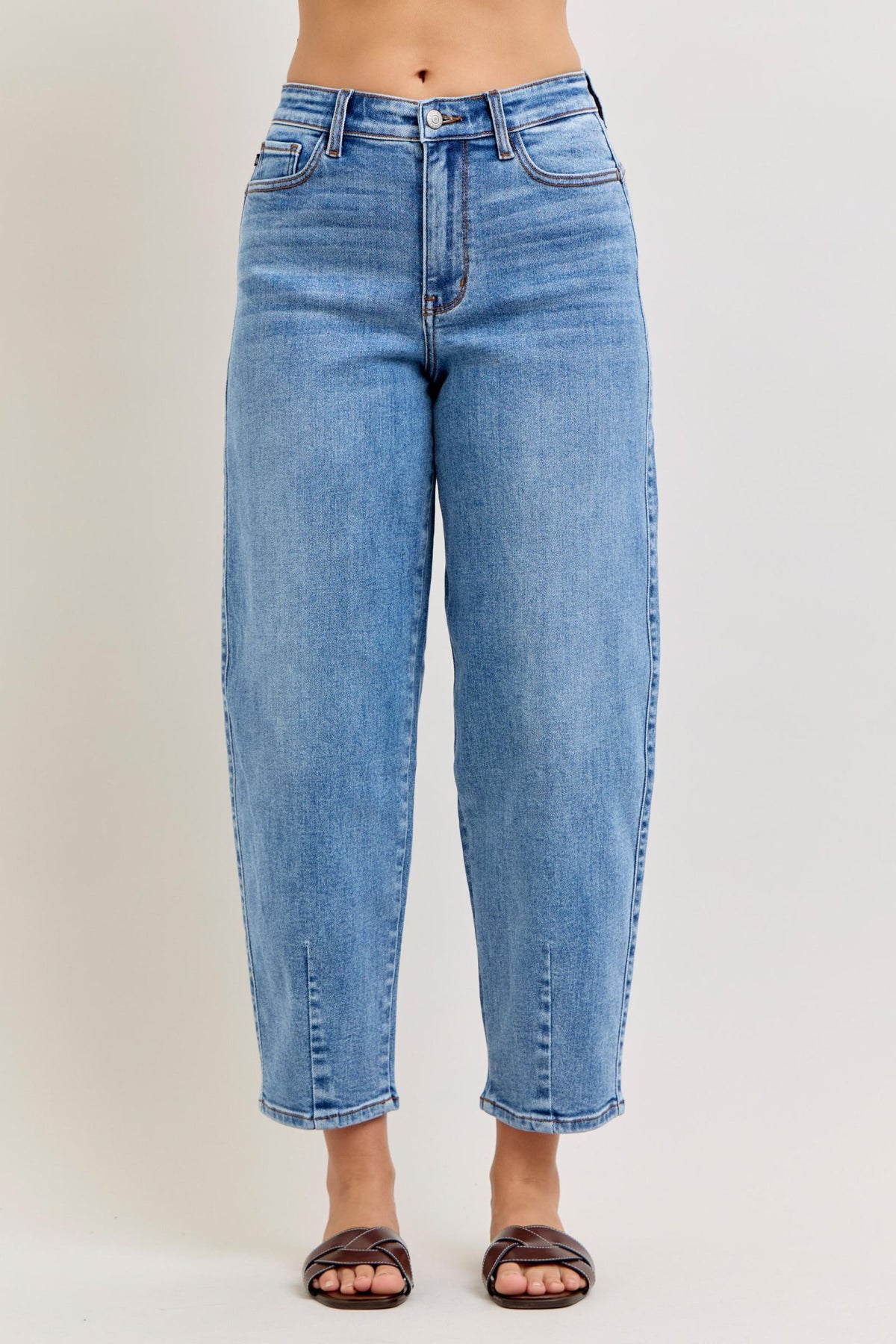 Judy Blue High Waist Barrel Leg Jeans with Front Darts & Back Yoke Detail