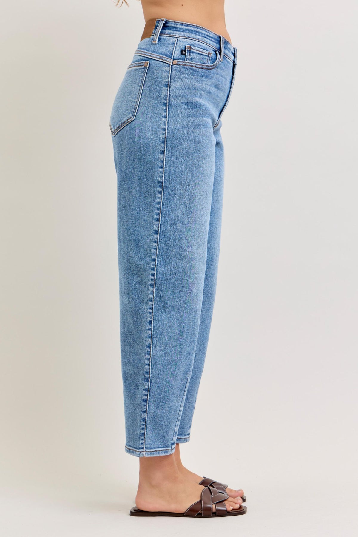 Judy Blue High Waist Barrel Leg Jeans with Front Darts & Back Yoke Detail