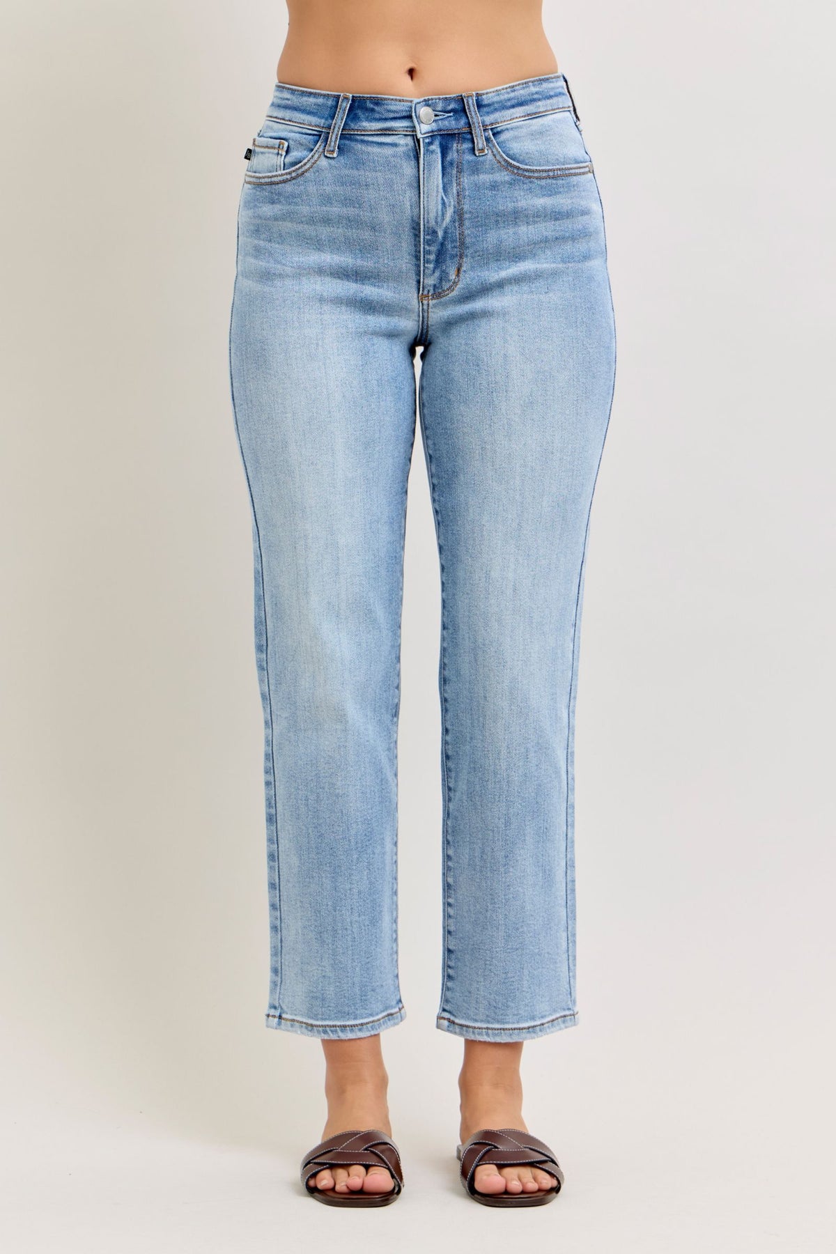 Judy Blue High Waist Classic Light Wash Ankle Straight Jeans, Inseam 28"