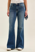 Judy Blue Mid Rise Flare Jeans for Women – Stretch Denim, Triple Needle Back Pockets, Bandana Loop Detail, 33" Inseam