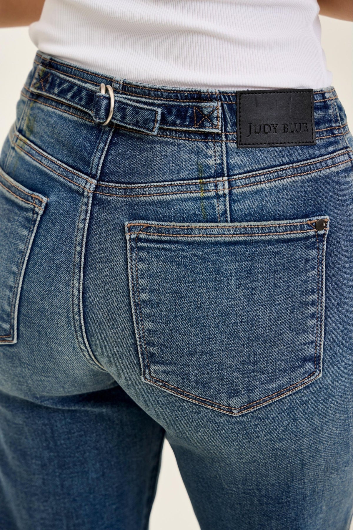 Judy Blue Mid Rise Dark Wash Boyfriend with Adjustable Back Tab + Hollywood WaistBand Jeans - Inseam 28