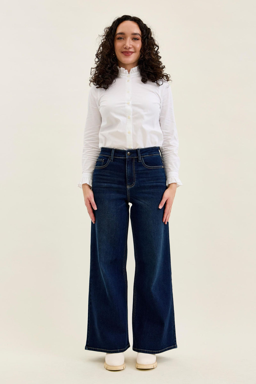 Judy Blue High Waist Lux Retro Wide Dark Twilight Blue Wash, PETITE, Inseam 30"
