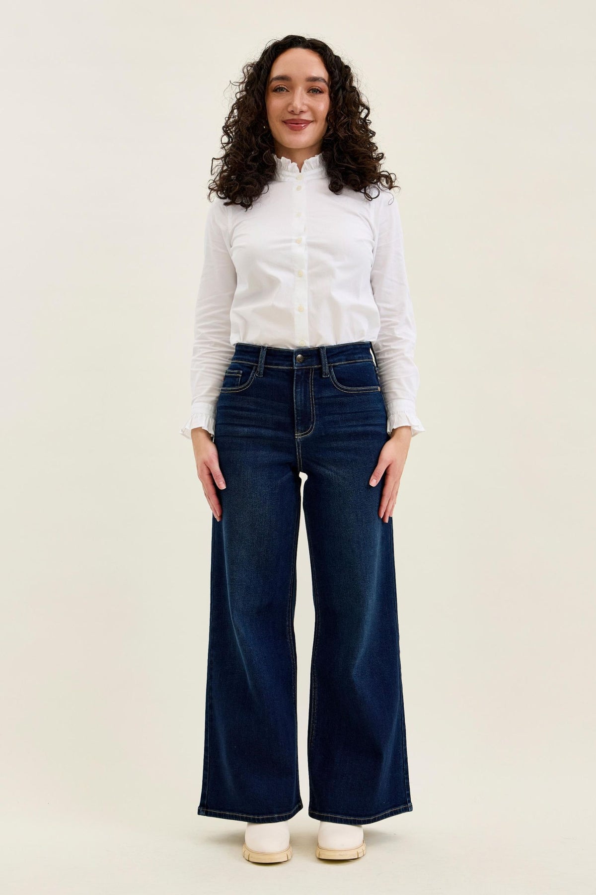 Judy Blue High Waist Lux Retro Wide Dark Twilight Blue Wash, PETITE, Inseam 30"