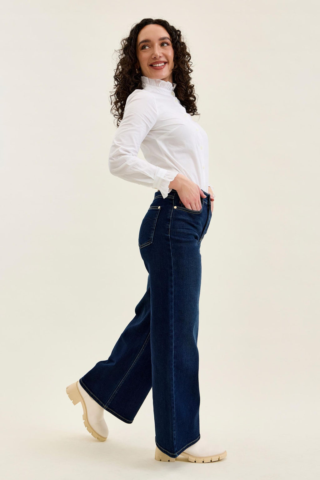 Judy Blue High Waist Lux Retro Wide Dark Twilight Blue Wash, PETITE, Inseam 30"