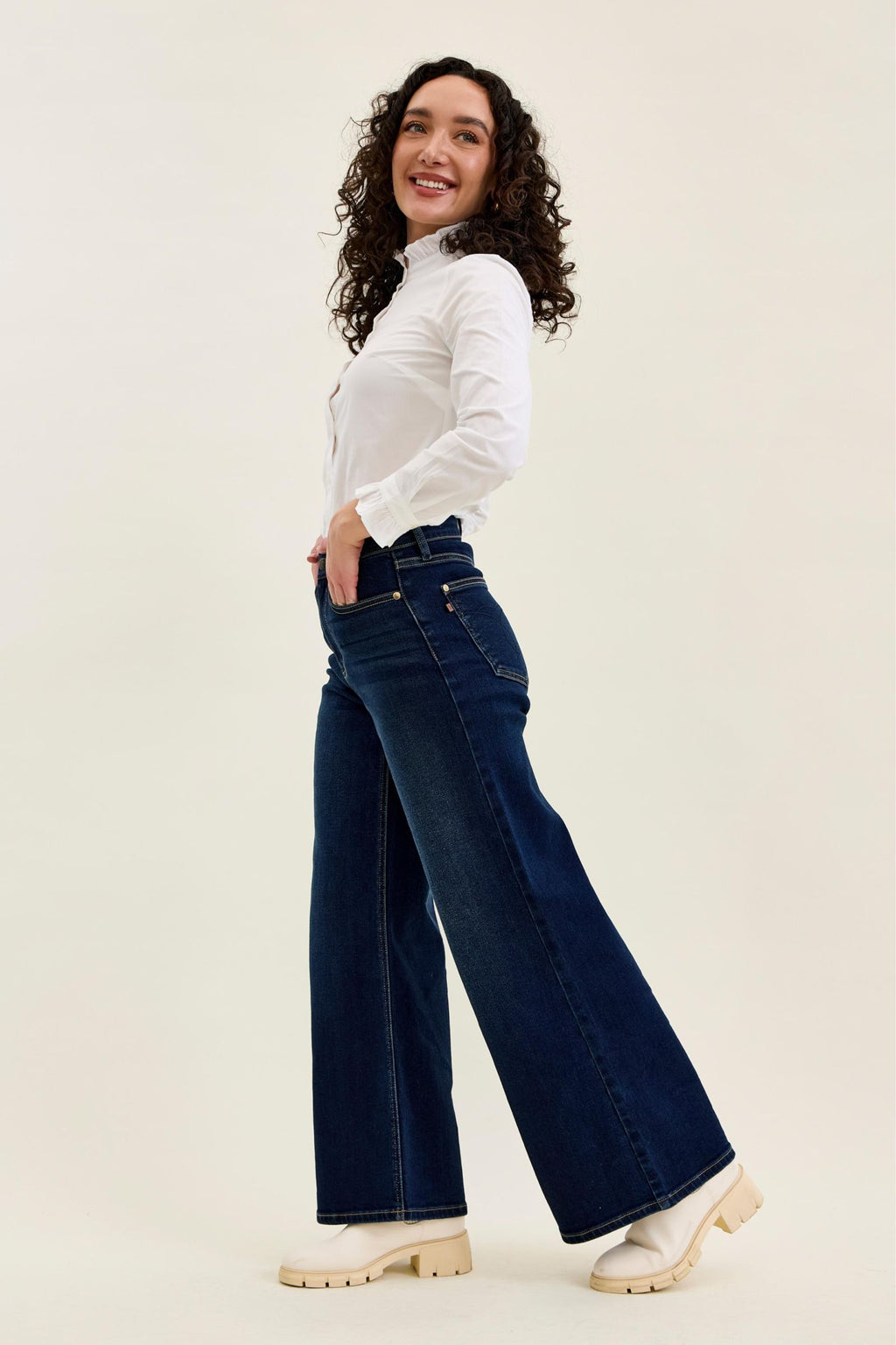 Judy Blue High Waist Lux Retro Wide Dark Twilight Blue Wash, PETITE, Inseam 30"