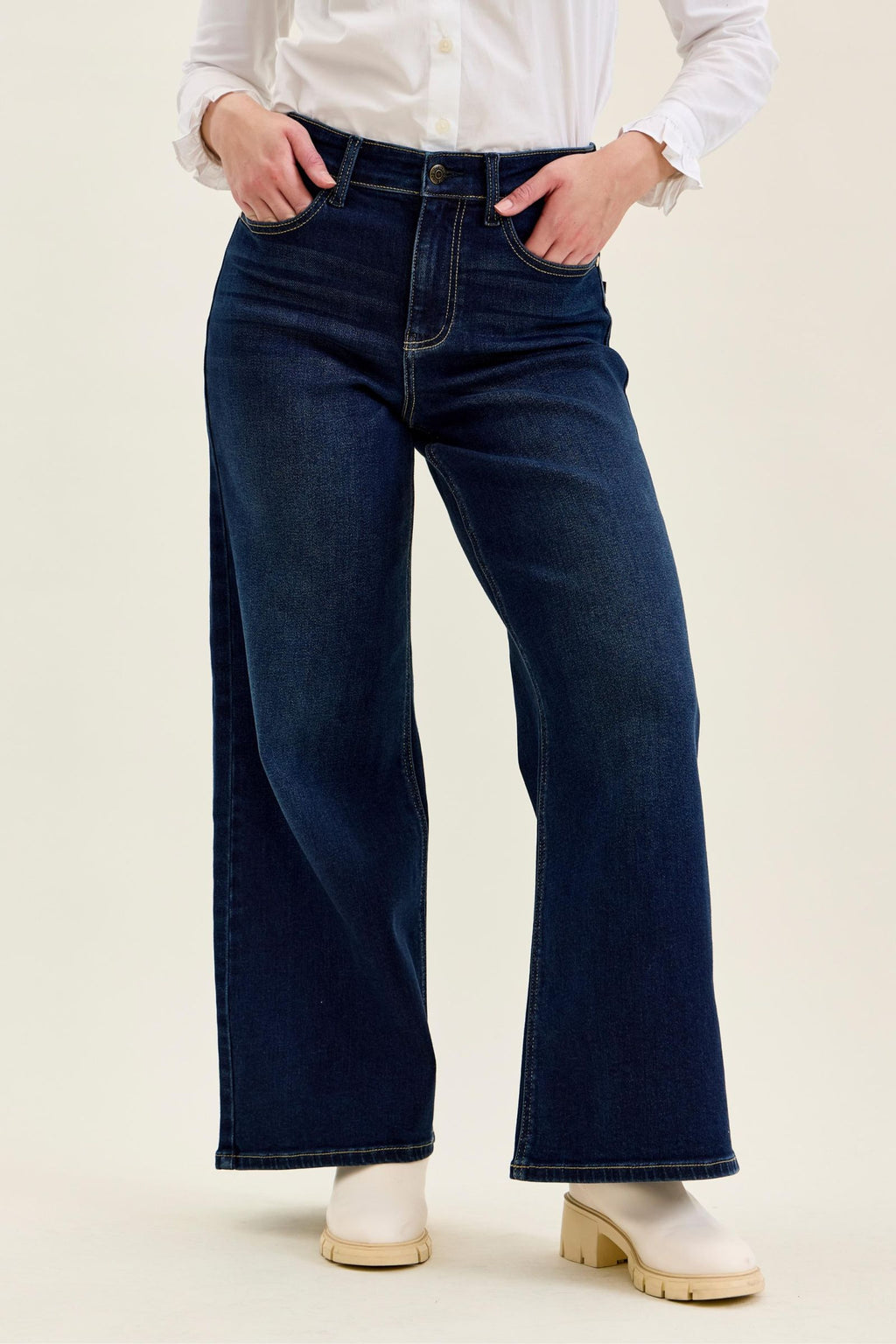 Judy Blue High Waist Lux Retro Wide Dark Twilight Blue Wash, PETITE, Inseam 30"
