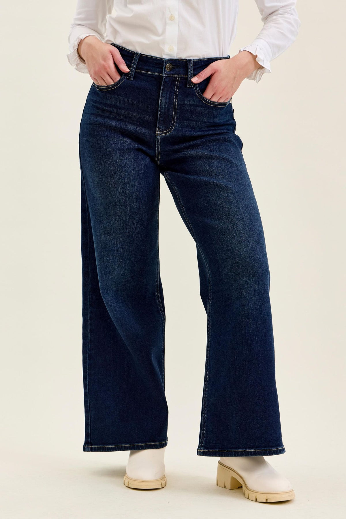 Judy Blue High Waist Lux Retro Wide Dark Twilight Blue Wash, PETITE, Inseam 30"