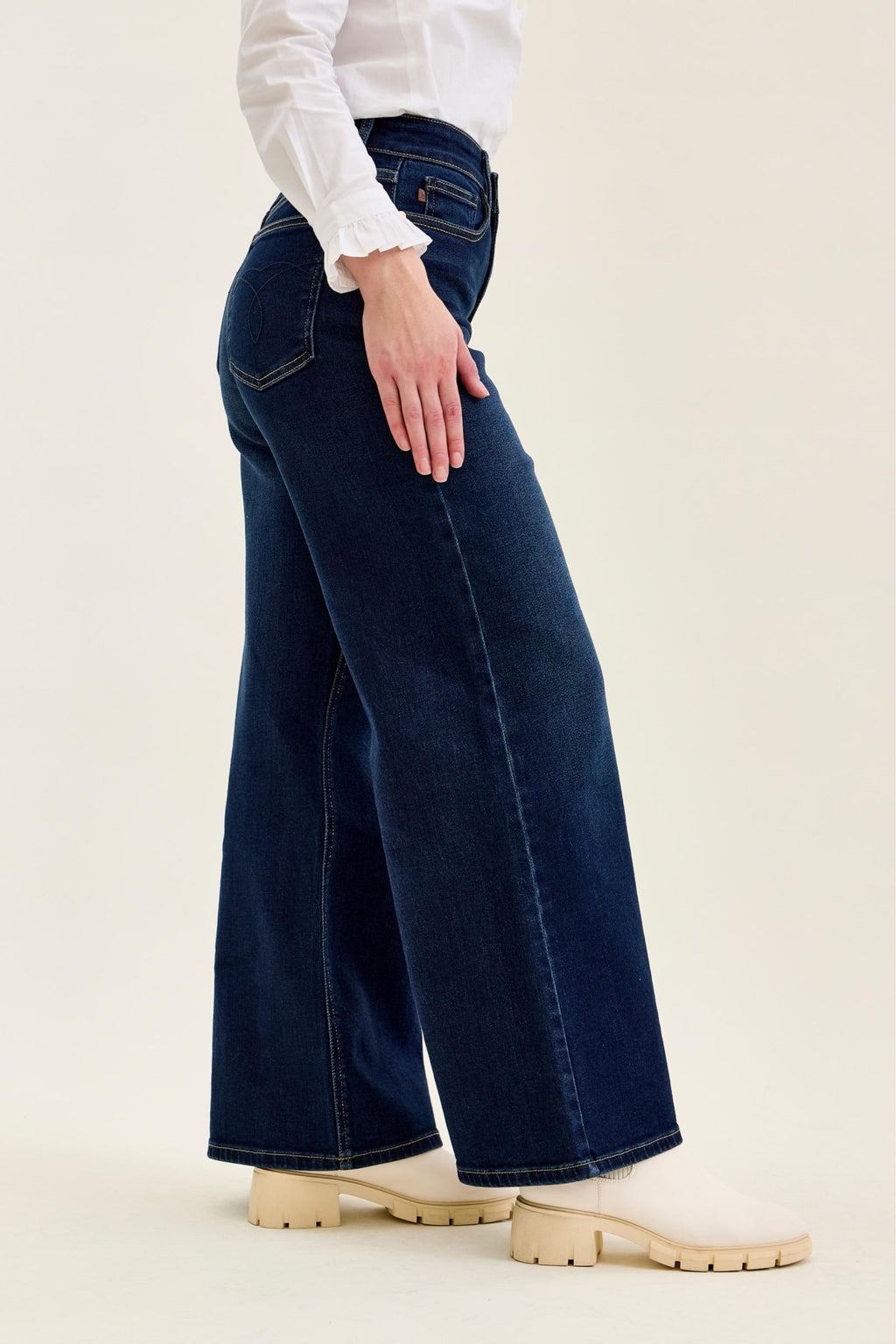Judy Blue High Waist Lux Retro Wide Dark Twilight Blue Wash, PETITE, Inseam 30"