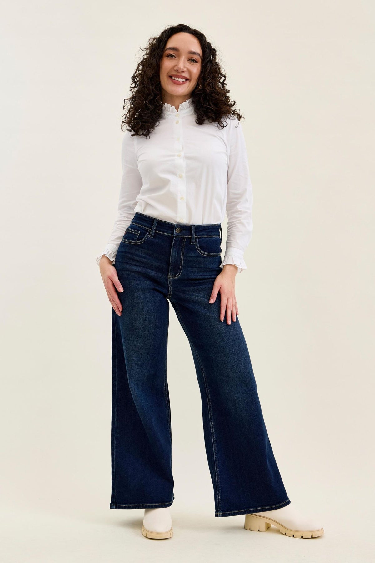 Judy Blue High Waist Lux Retro Wide Dark Twilight Blue Wash, PETITE, Inseam 30"