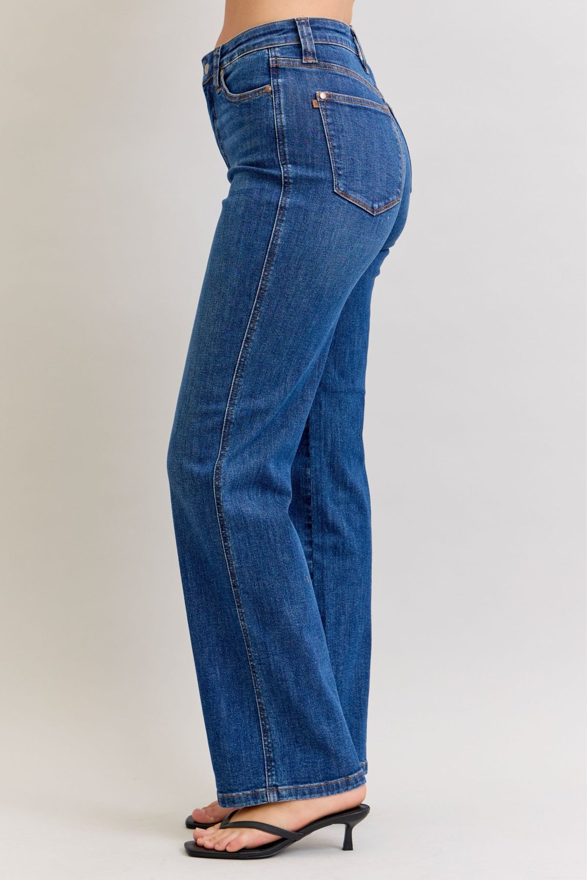 Judy Blue High Waist Dark Wash Straight Jeans with Tummy Control – Inseam 32"