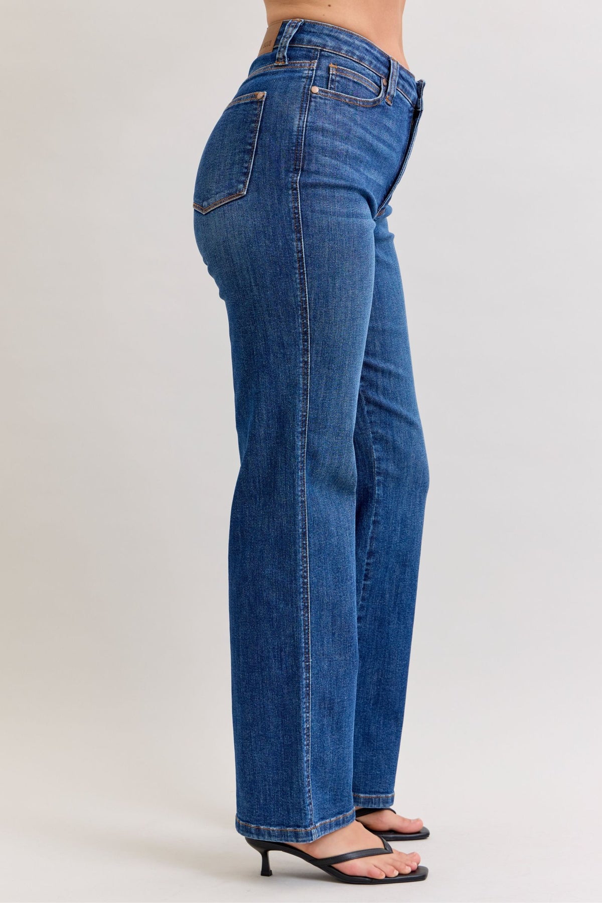 Judy Blue High Waist Dark Wash Straight Jeans with Tummy Control – Inseam 32"