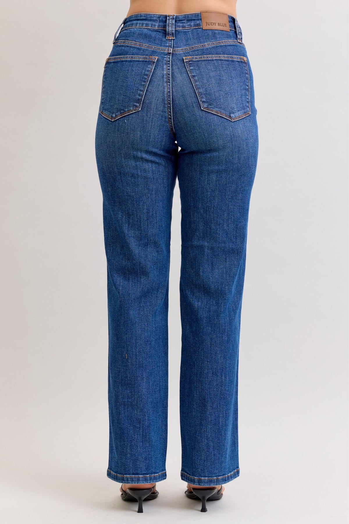 Judy Blue High Waist Dark Wash Straight Jeans with Tummy Control – Inseam 32"
