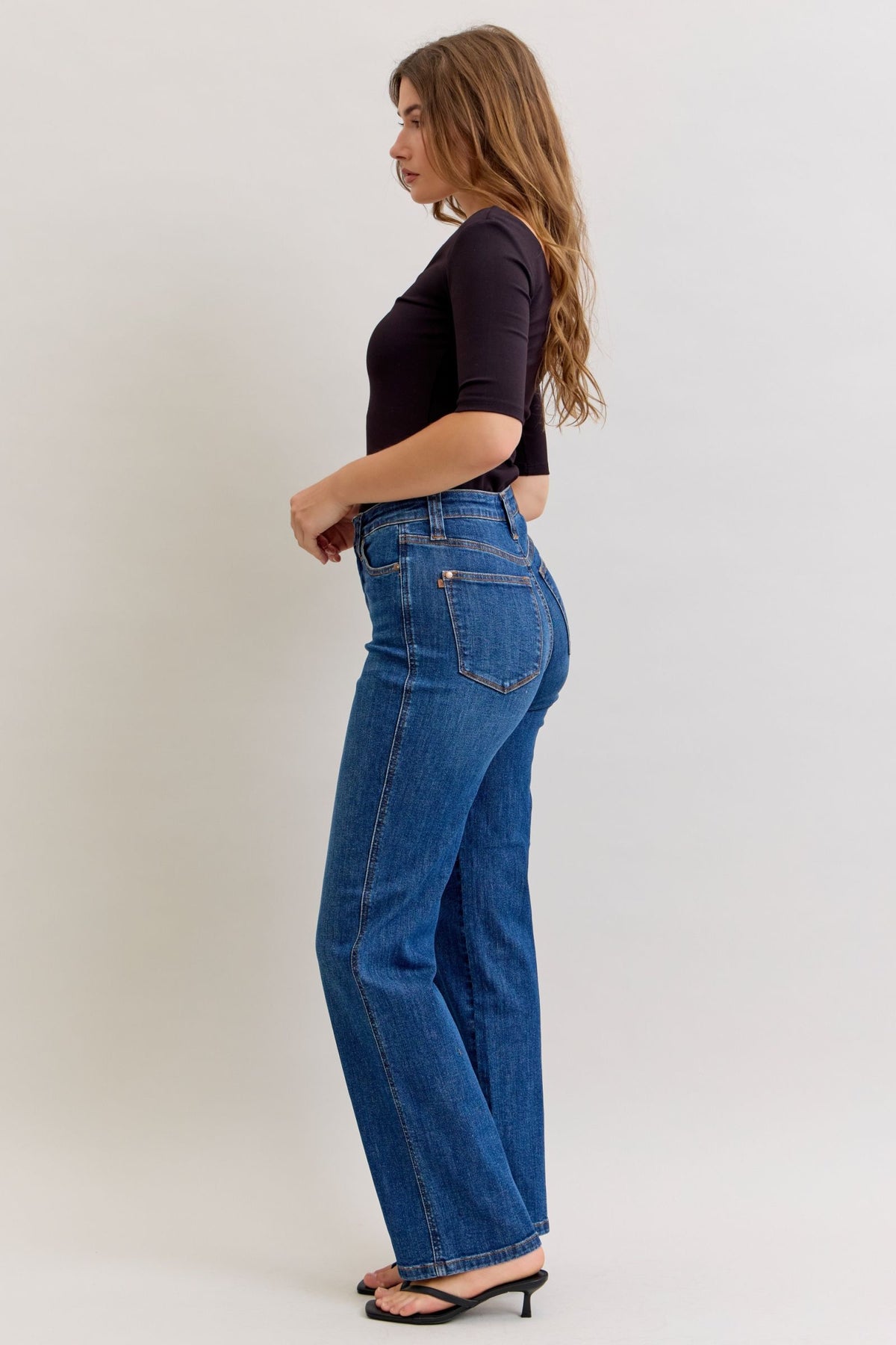 Judy Blue High Waist Dark Wash Straight Jeans with Tummy Control – Inseam 32"