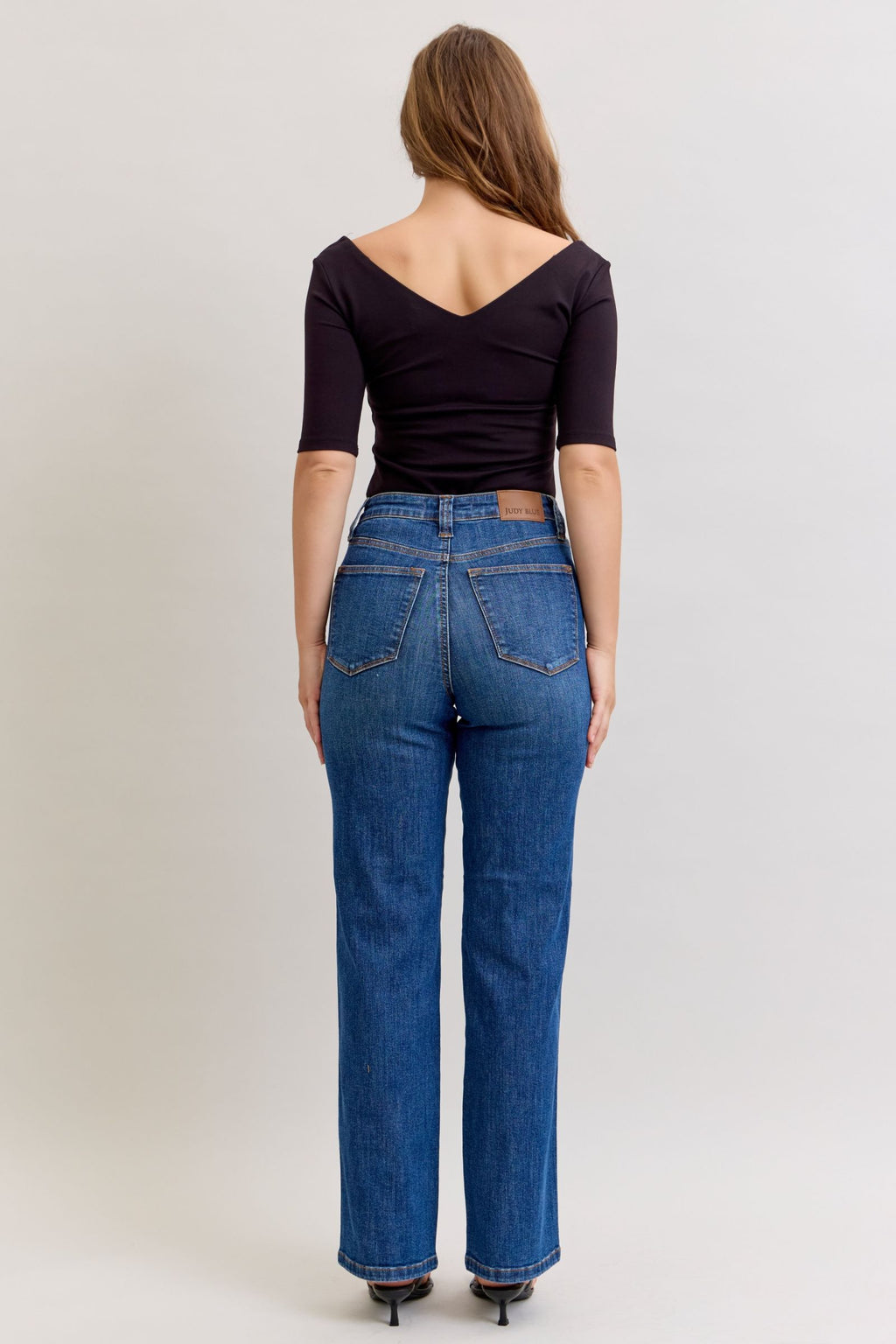 Judy Blue High Waist Dark Wash Straight Jeans with Tummy Control – Inseam 32"