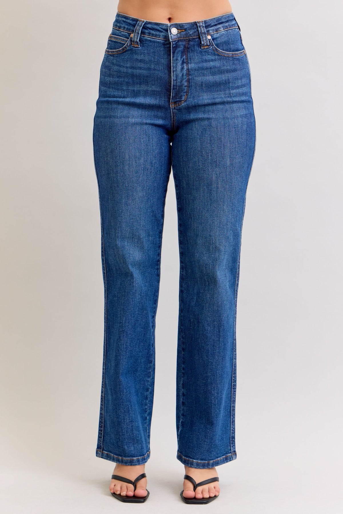 Judy Blue High Waist Dark Wash Straight Jeans with Tummy Control – Inseam 32"