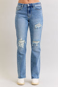 Judy Blue Mid Rise Light Wash Destroyed 90's Straight