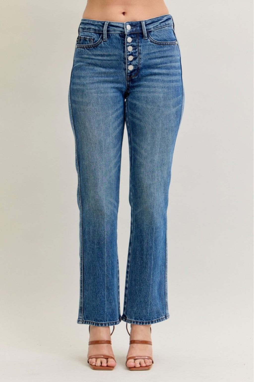 Judy Blue Mid Rise Slim Straight Rigid Magic Button-Fly, Inseam 30"