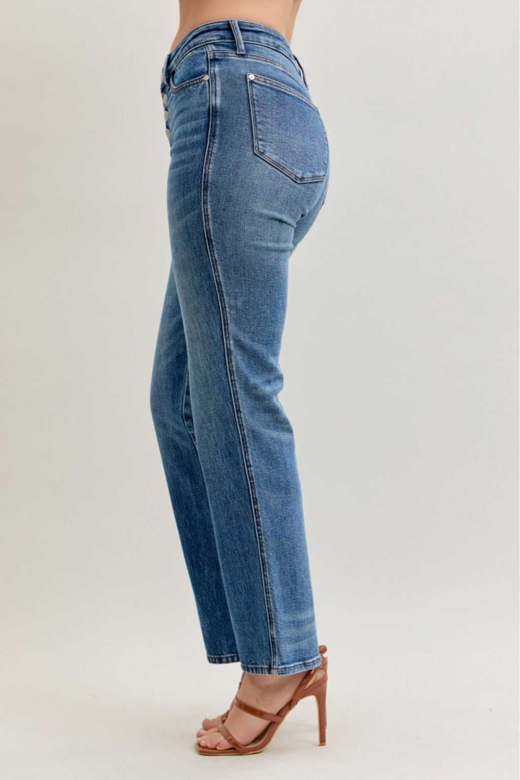 Judy Blue Mid Rise Slim Straight Rigid Magic Button-Fly, Inseam 30"
