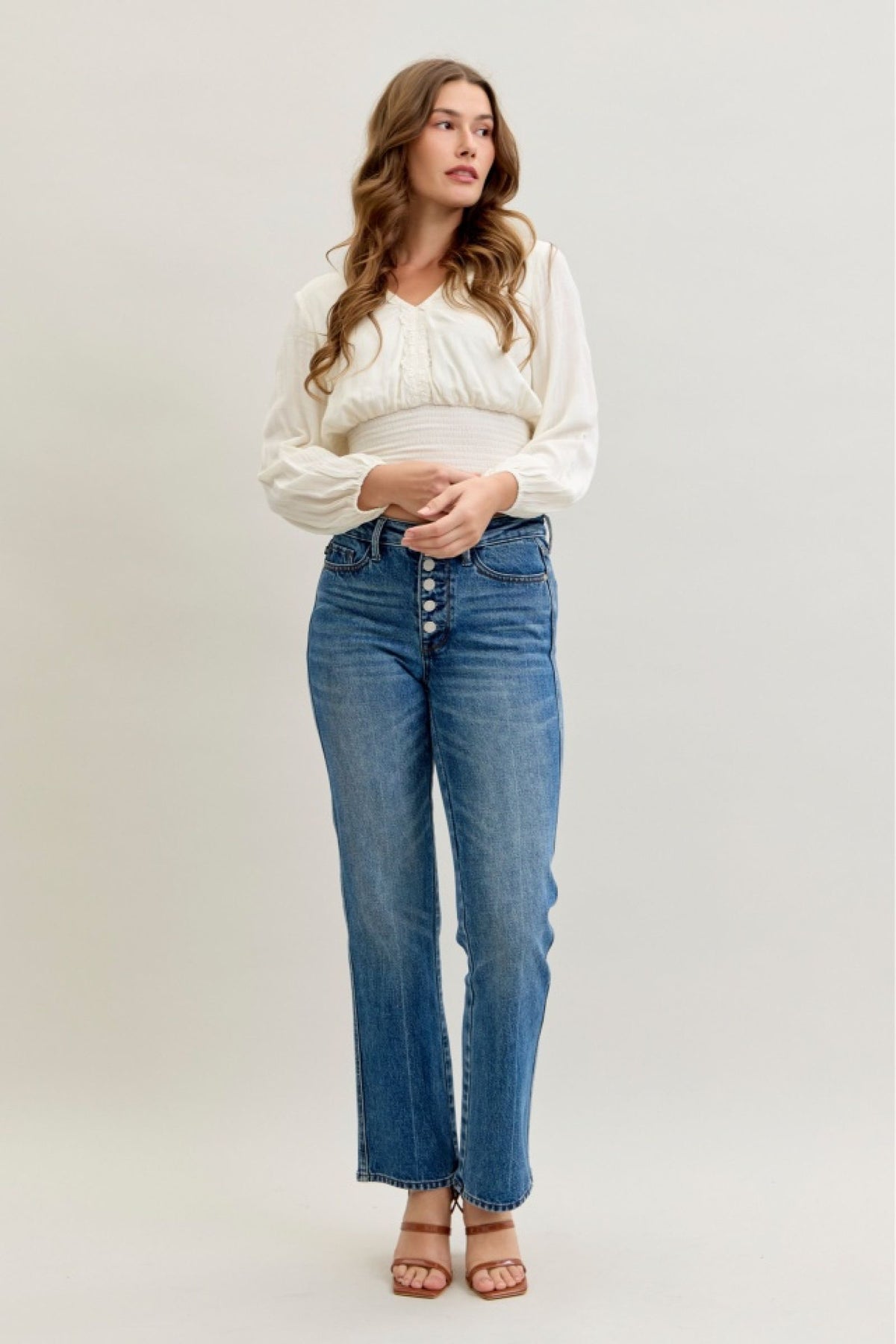Judy Blue Mid Rise Slim Straight Rigid Magic Button-Fly, Inseam 30"
