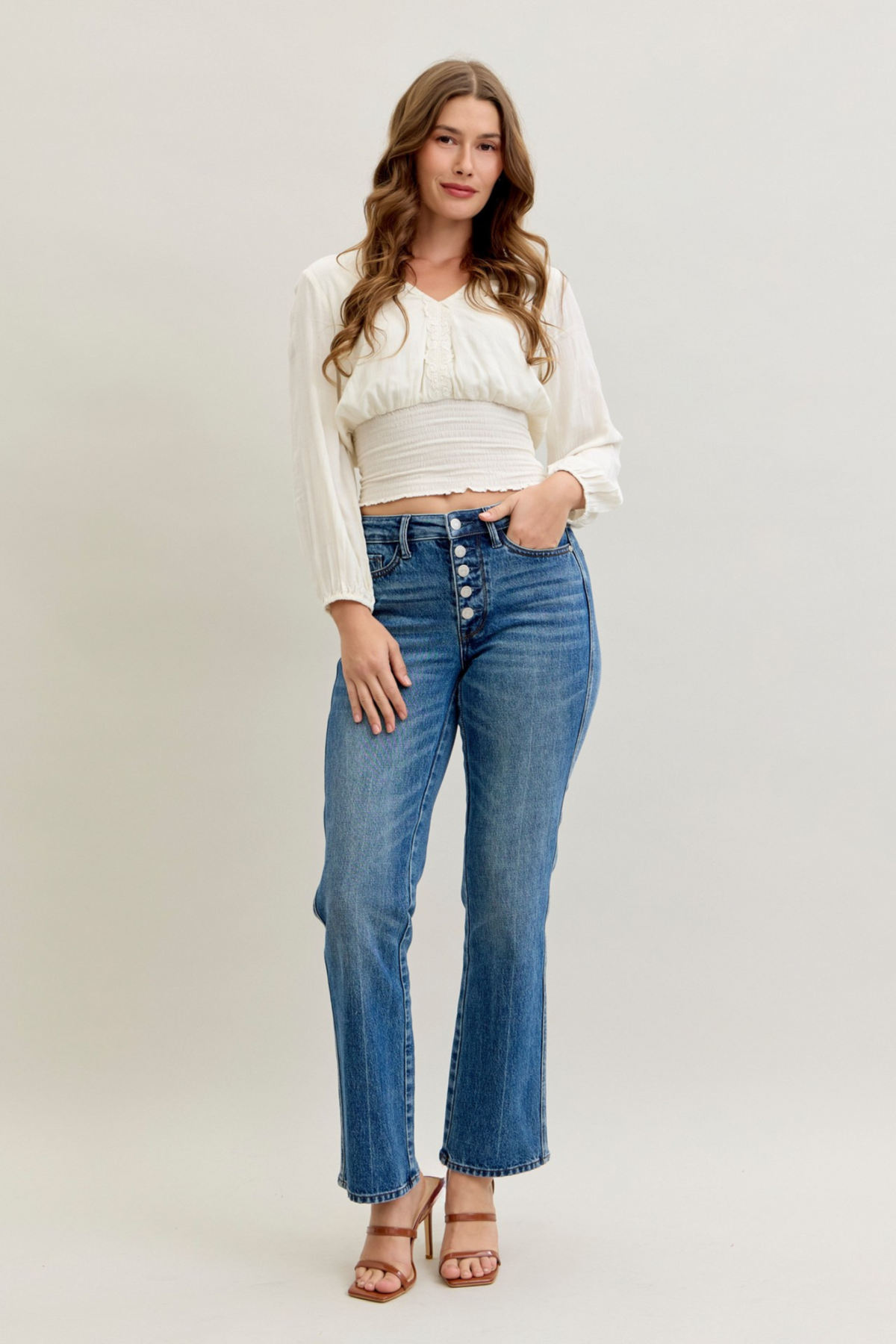Judy Blue Mid Rise Slim Straight Rigid Magic Button-Fly, Inseam 30"