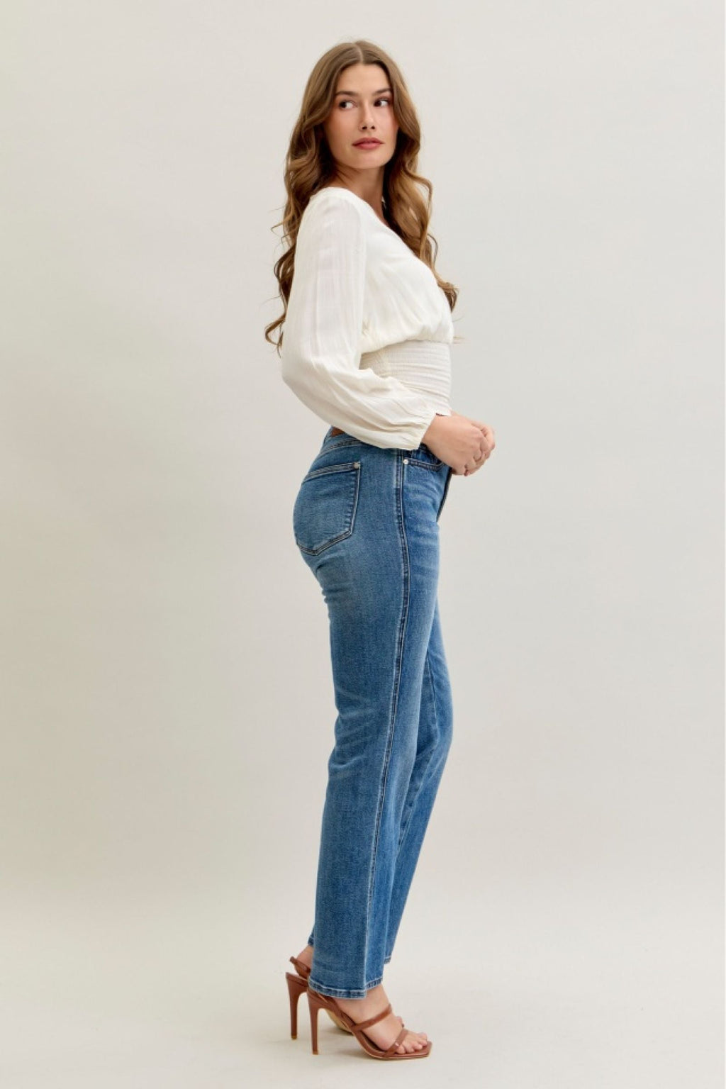 Judy Blue Mid Rise Slim Straight Rigid Magic Button-Fly, Inseam 30"