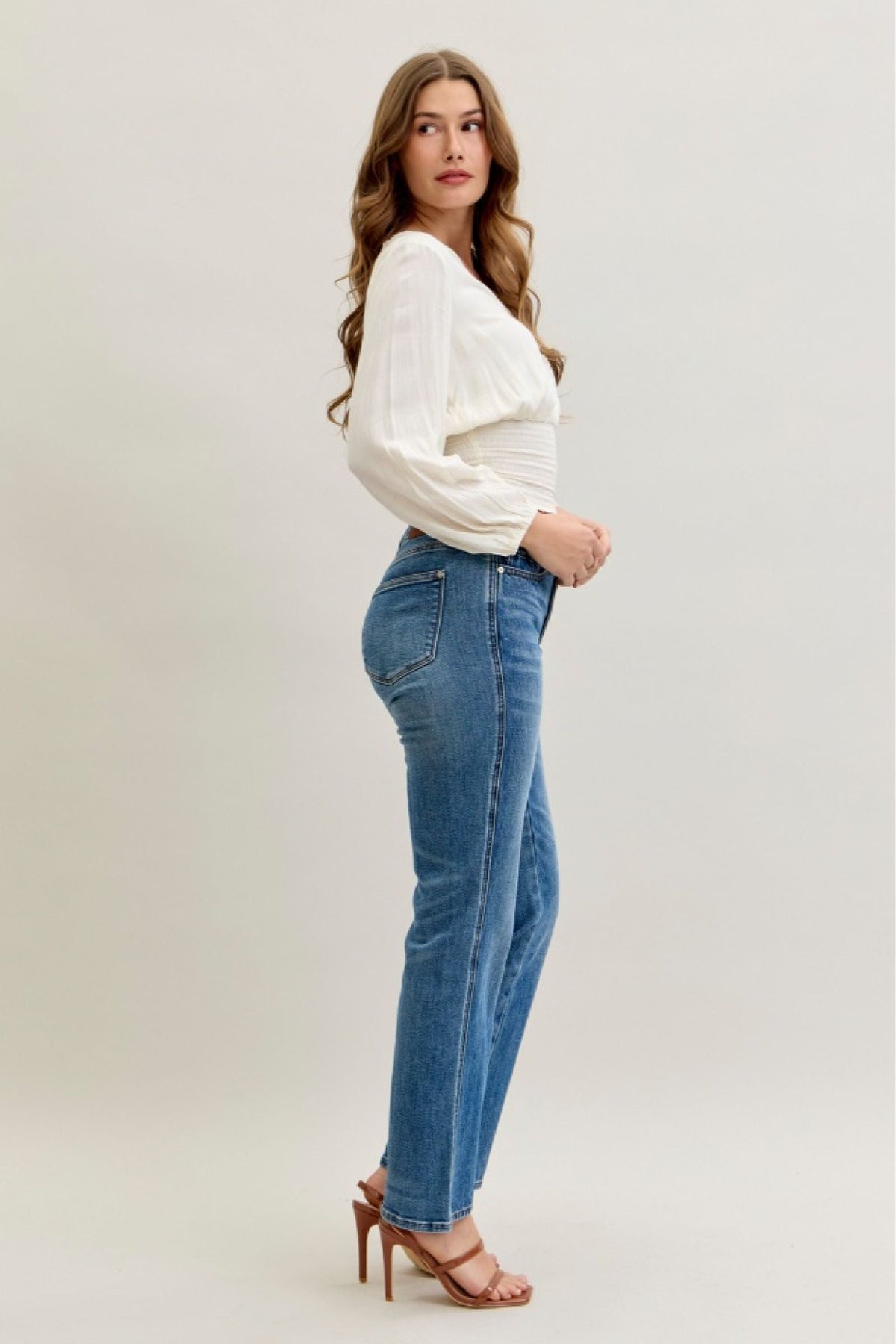 Judy Blue Mid Rise Slim Straight Rigid Magic Button-Fly, Inseam 30"