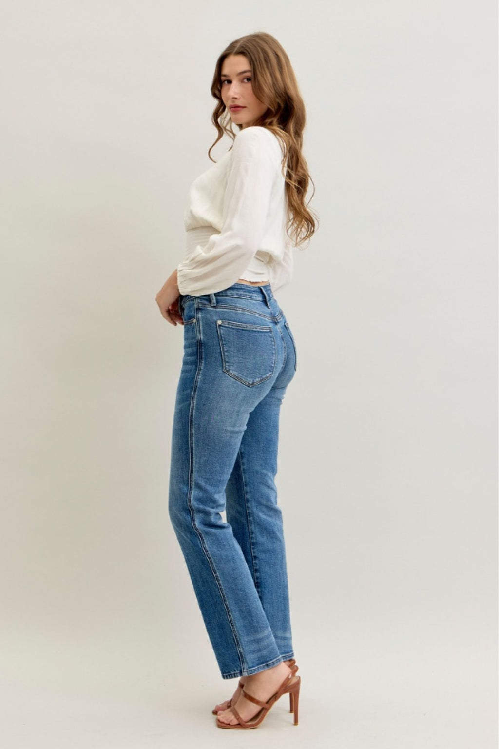 Judy Blue Mid Rise Slim Straight Rigid Magic Button-Fly, Inseam 30"