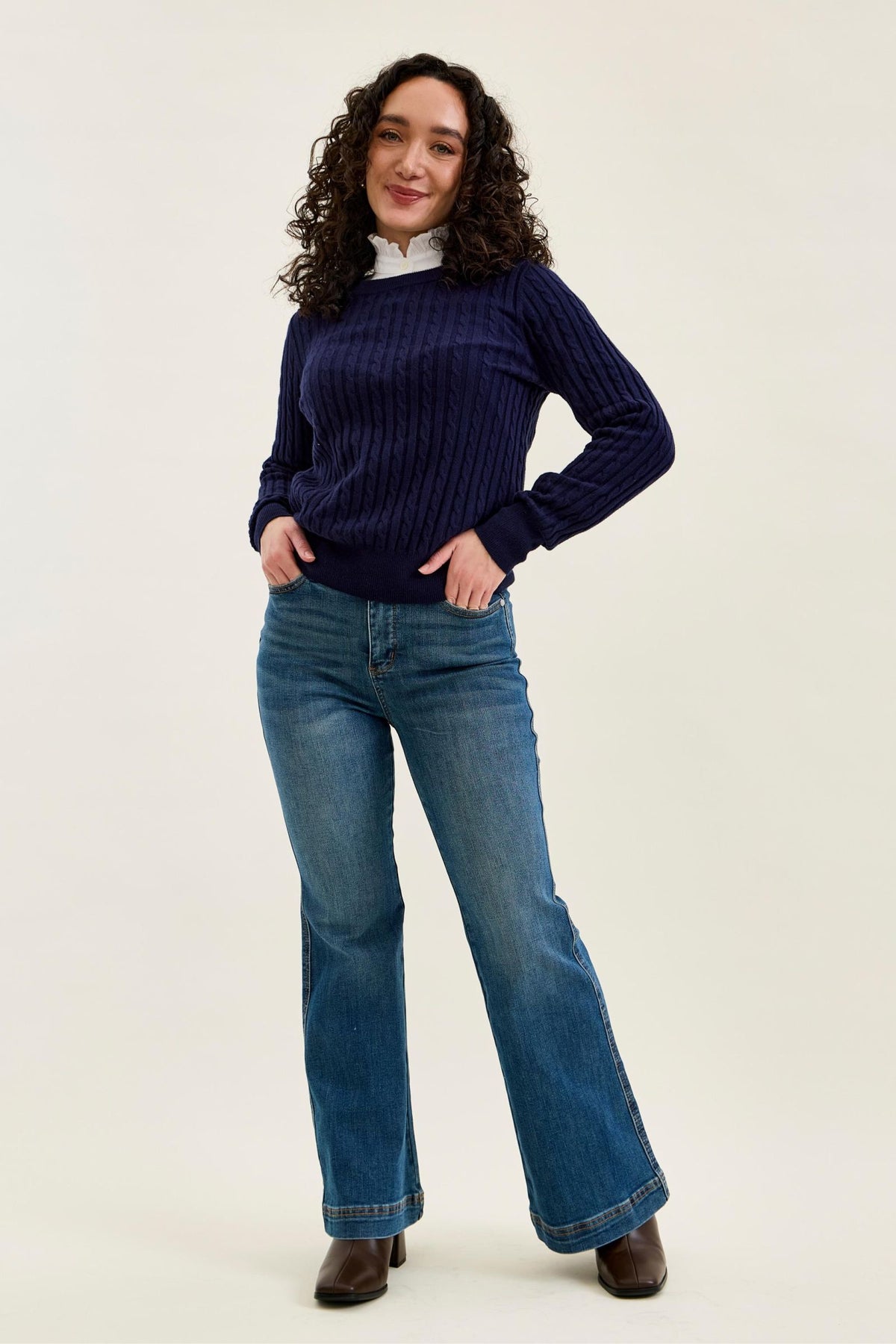 Judy Blue High Waist Petite Tummy Control Double Button Flare, Inseam 30"