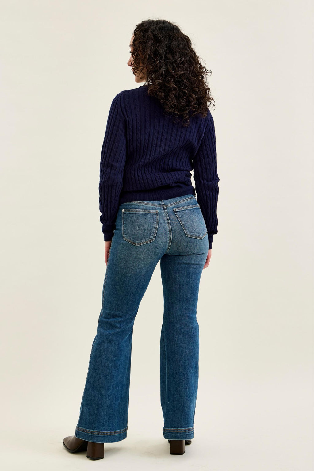 Judy Blue High Waist Petite Tummy Control Double Button Flare, Inseam 30"