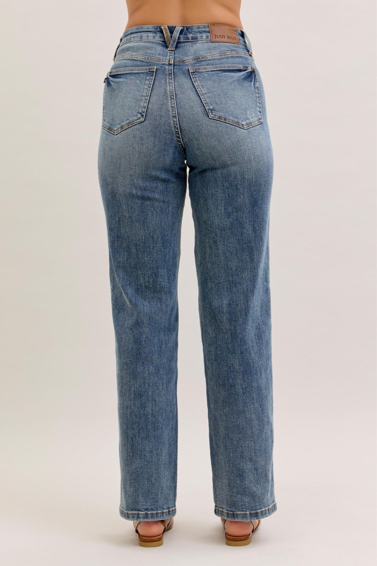 Judy Blue Women's Vintage Wash High Waist Tummy Control Straight Leg Jeans, Inseam 32"